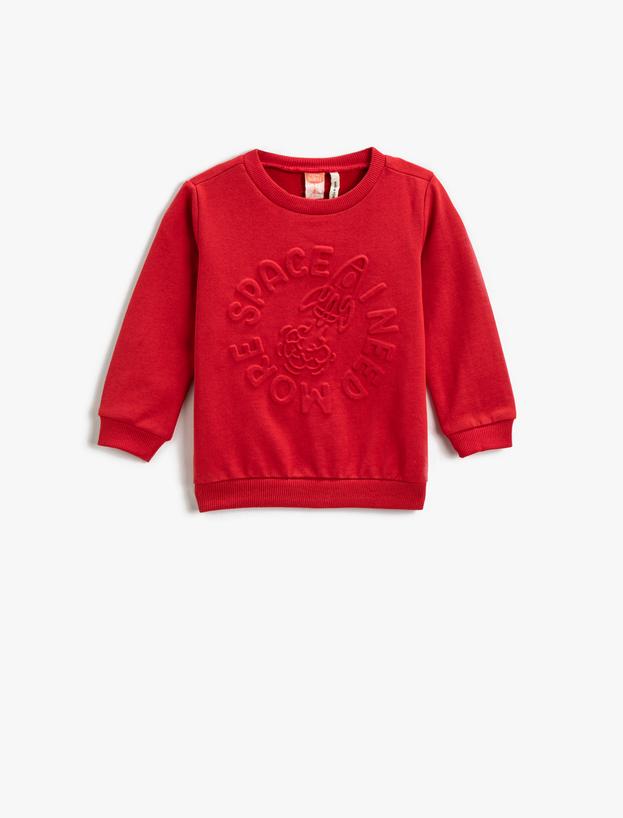  Erkek Bebek Bisiklet Yaka Kabartmalı Sweatshirt Pamuklu