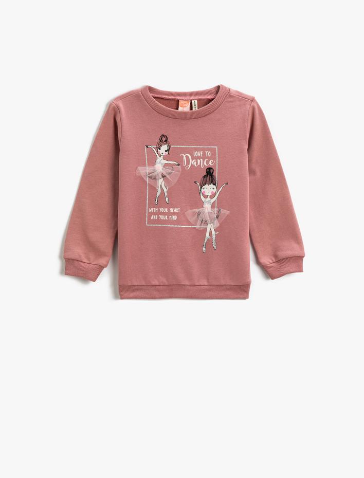 Kız Bebek Baskılı Sweatshirt Bisiklet Yaka Pamuklu