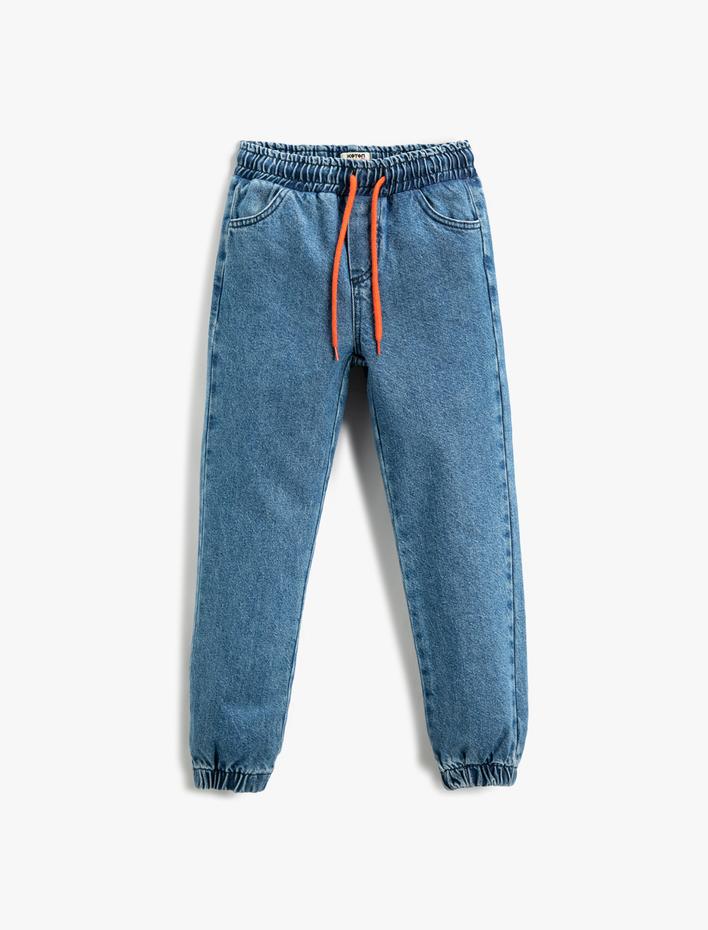 Erkek Çocuk Kot Pantolon Jogger Beli Lastikli Cepli Pamuklu - Jegging Jean