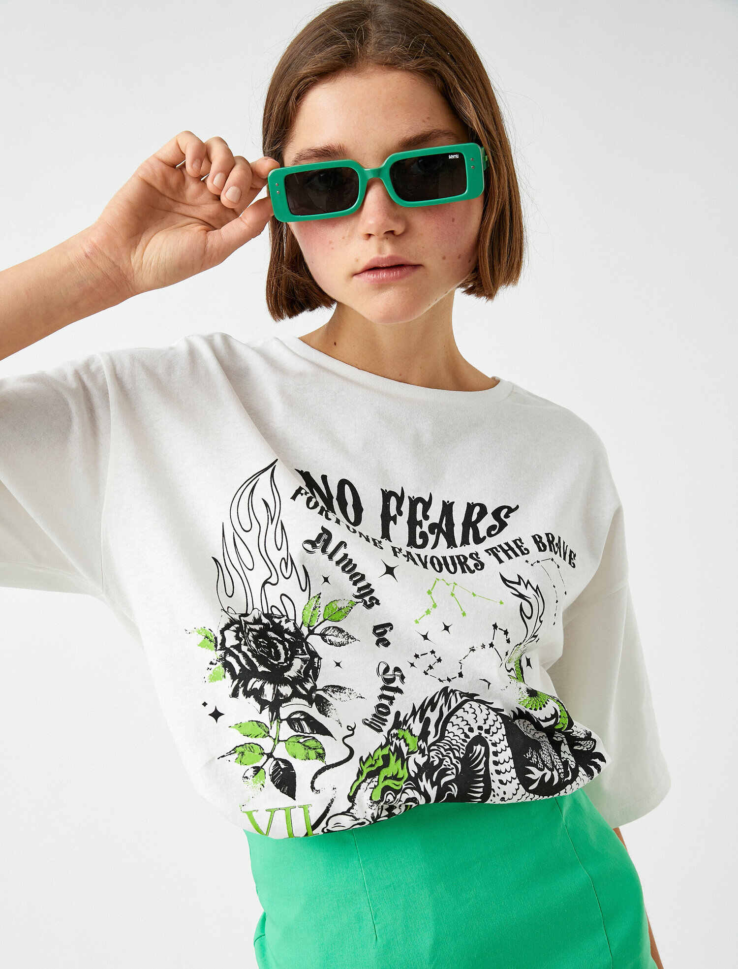   Baskılı Tişört Bisiklet Yaka Kısa Kollu