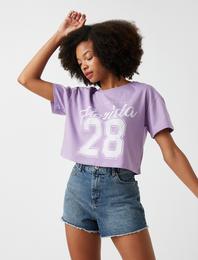 Baskılı Crop Tişört Pamuklu