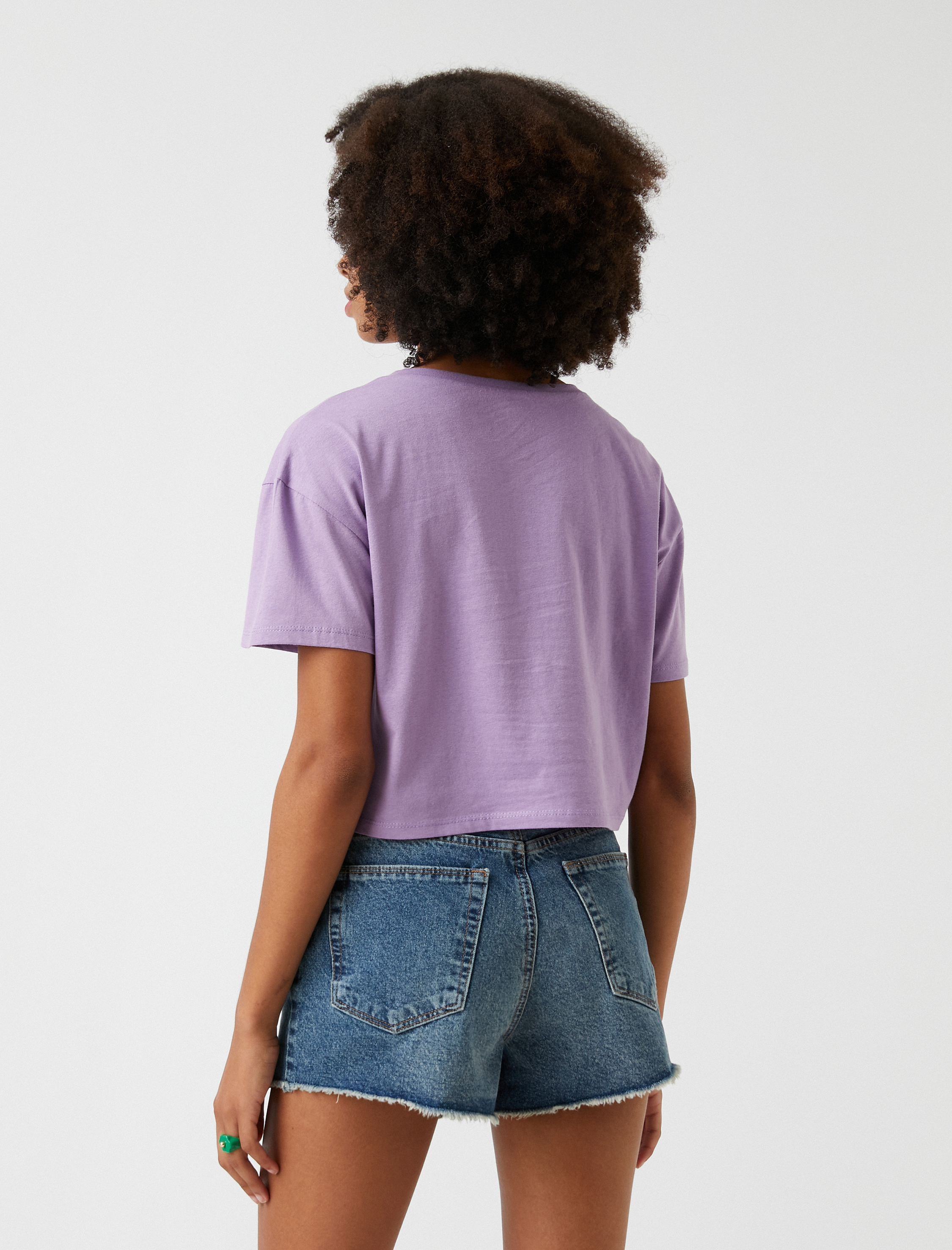   Baskılı Crop Tişört Pamuklu