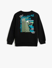 Baskılı Sweatshirt Bisiklet Yaka