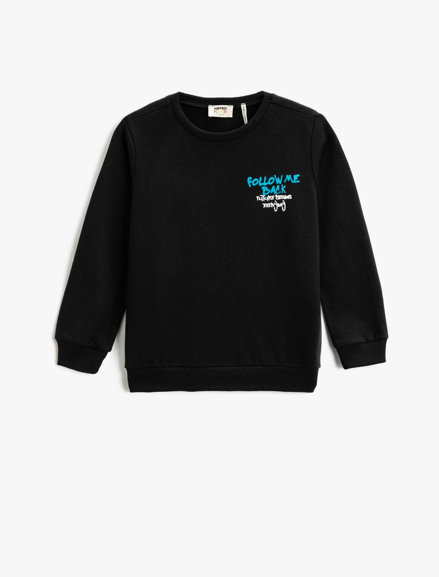  Erkek Çocuk Baskılı Sweatshirt Bisiklet Yaka