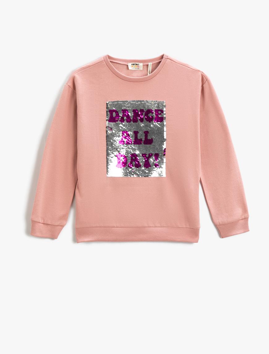  Kız Çocuk Çift Taraflı Pul-Payet İşlemeli Sweatshirt Pamuklu