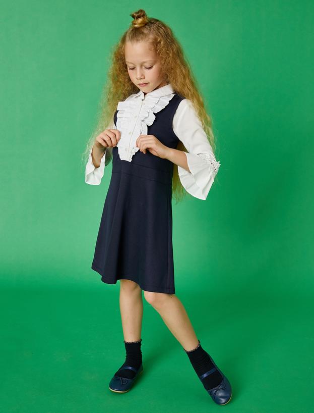  Kız Çocuk Kolsuz Yakası Fırfırlı Elbise