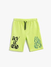 Pamuklu Baskılı Şort Beli Bağlamalı