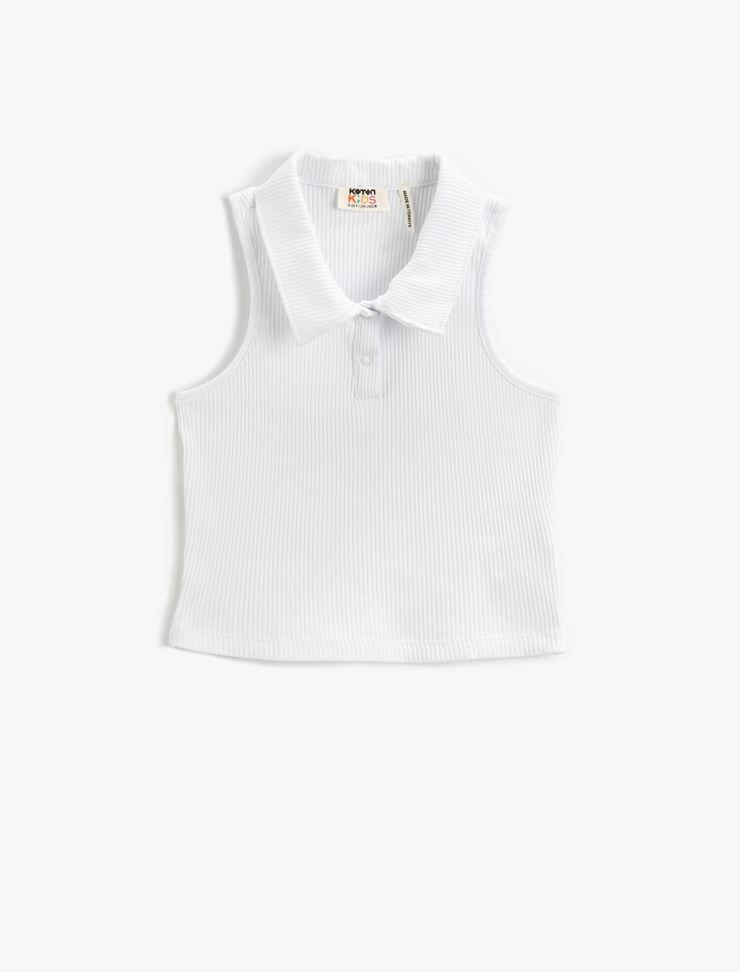  Kız Çocuk Polo Yaka Kolsuz Crop Tişört Ribanalı Pamuklu