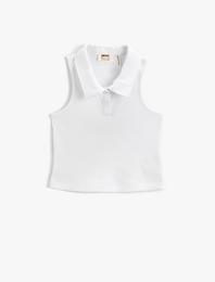 Polo Yaka Kolsuz Crop Tişört Ribanalı Pamuklu