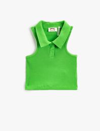 Polo Yaka Kolsuz Crop Tişört Ribanalı Pamuklu