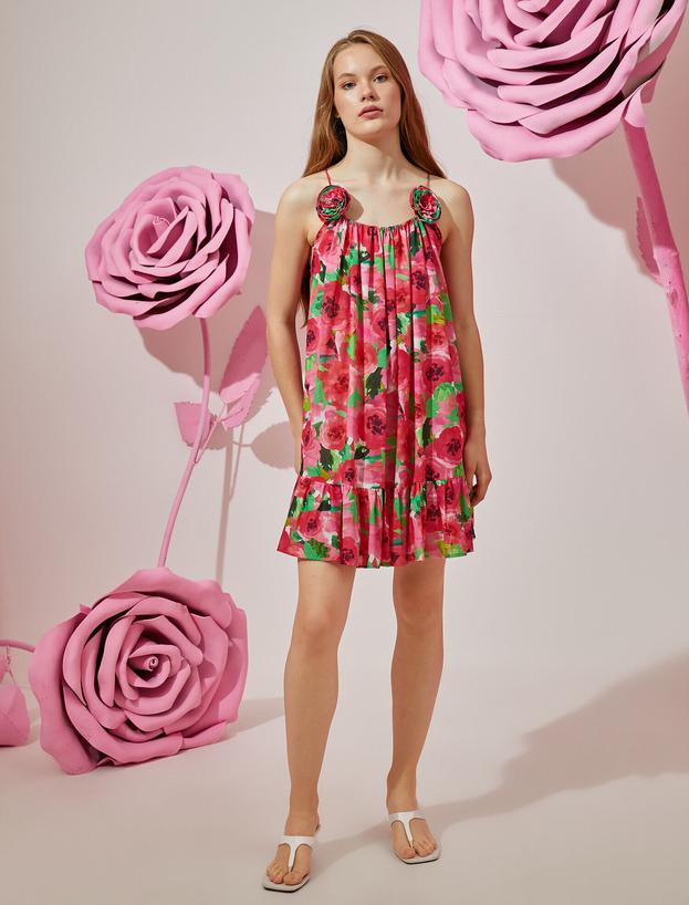  Rachel Araz X Koton - Çiçek Desenli İnce Askılı Elbise
