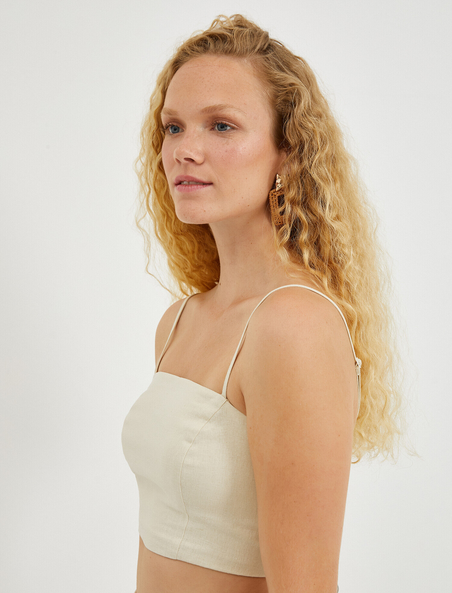   Crop Atlet İnce Askılı Keten Karışımlı