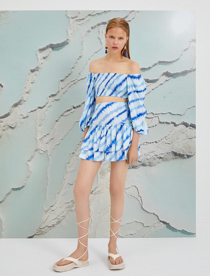  Koton X Şahika Ercümen - Desenli Katlı Mini Etek