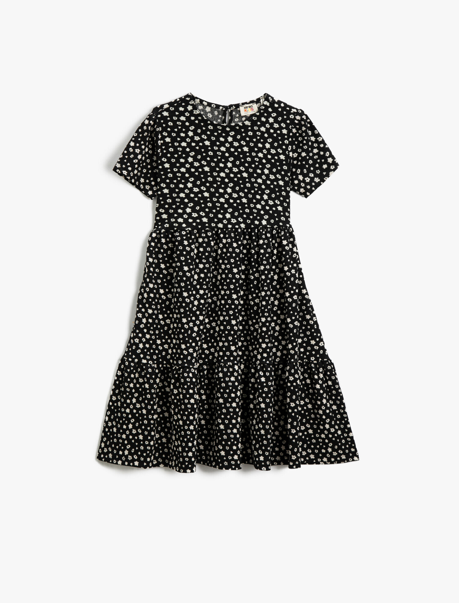  Kız Çocuk Çiçekli Elbise Midi Kısa Kollu