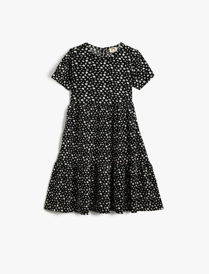 Kız Çocuk Çiçekli Elbise Midi Kısa Kollu