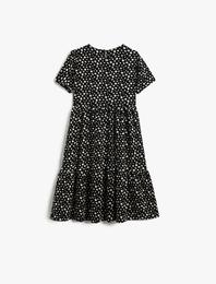 Çiçekli Elbise Midi Kısa Kollu