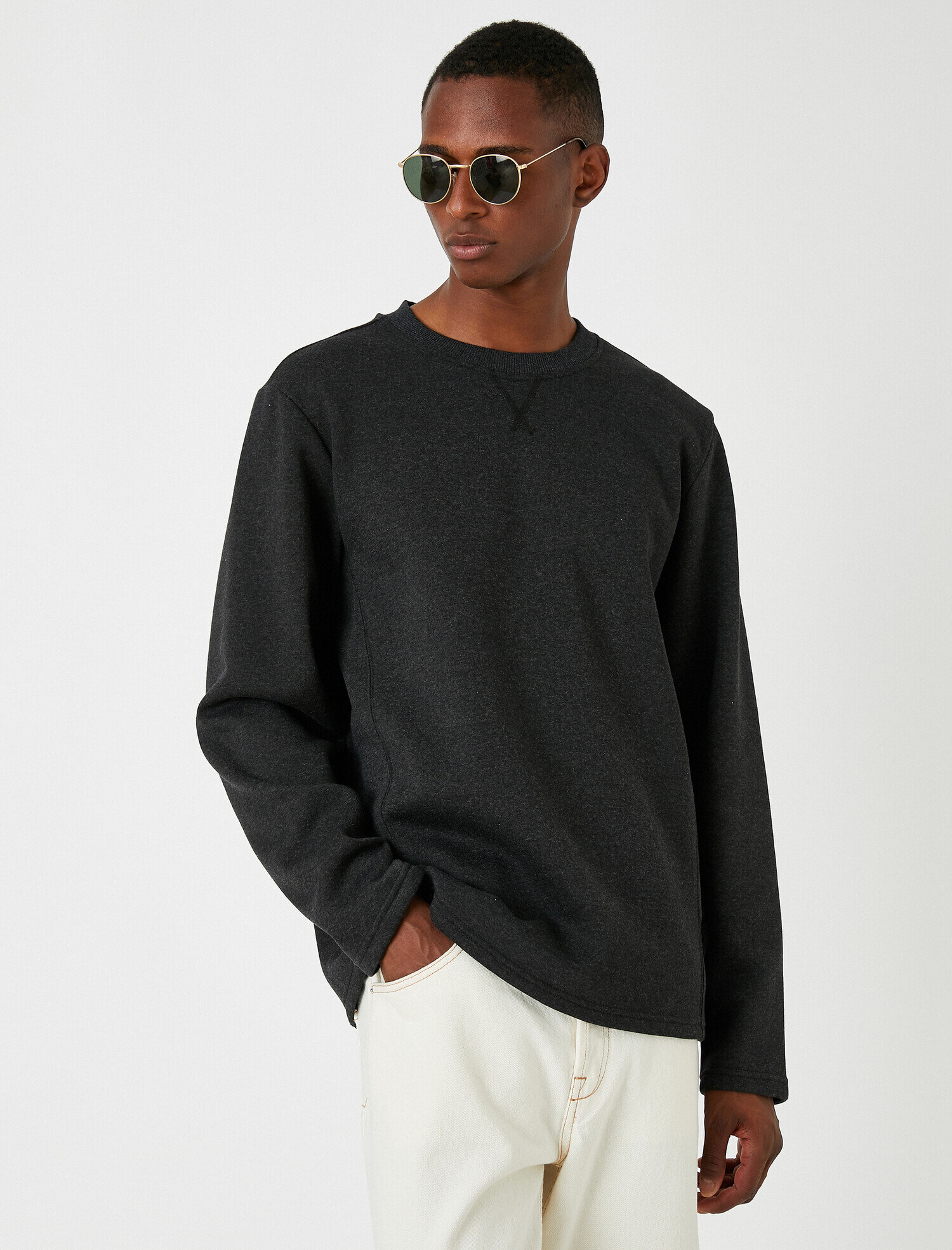   Basic Sweatshirt Şardonlu Bisiklet Yaka