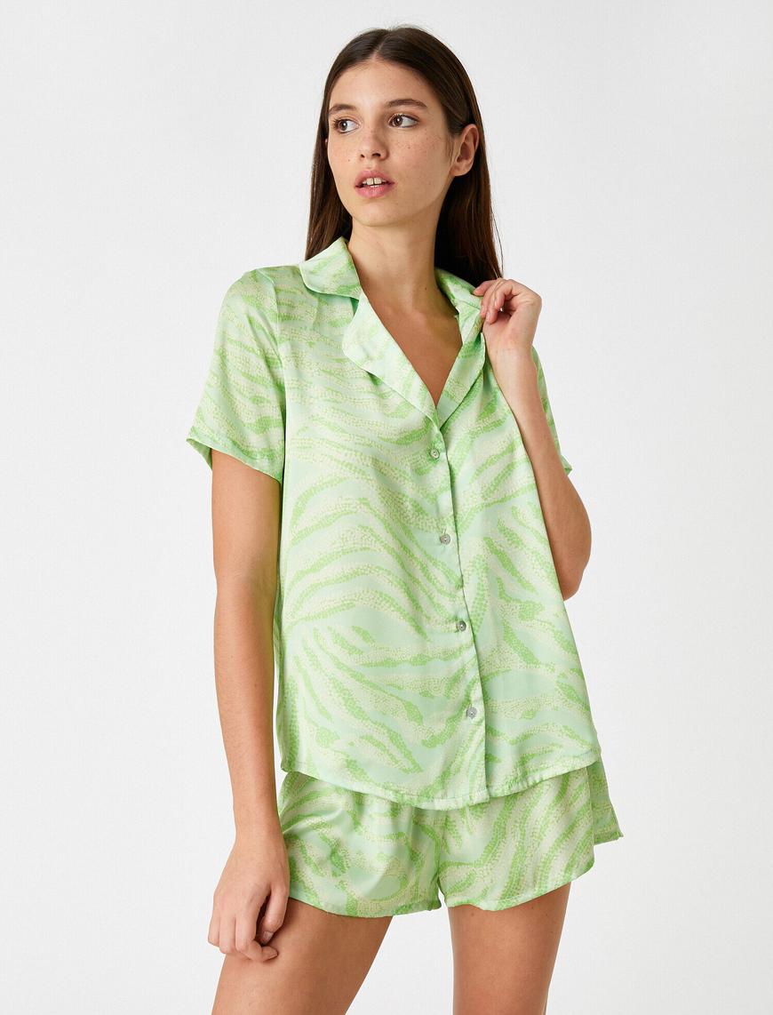   Pijama Üstü Gömlek Kısa Kollu