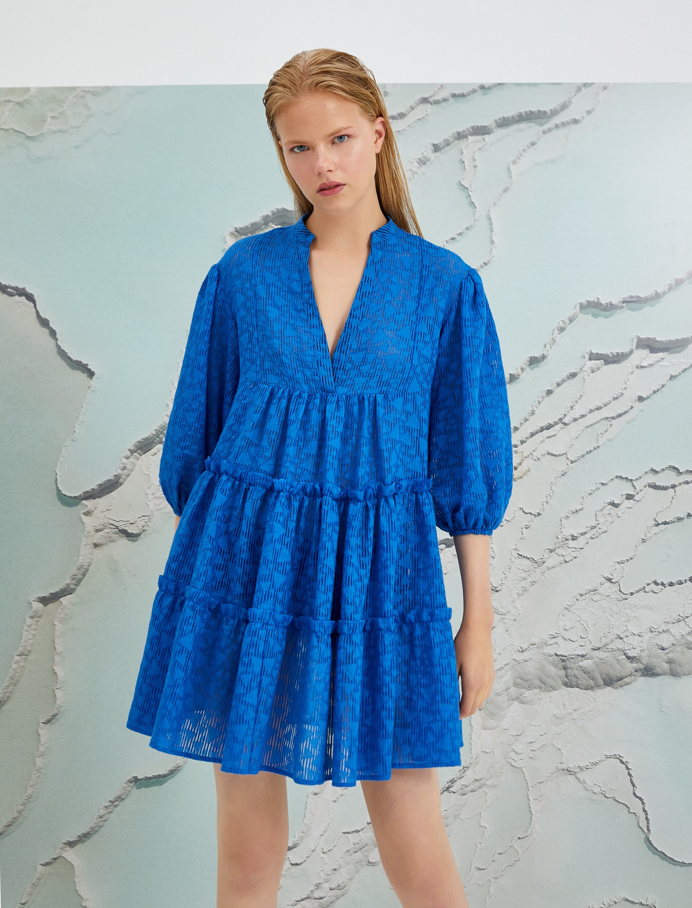   Koton X Şahika Ercümen - Balon Kol Mini Viskon Elbise Hakim Yaka