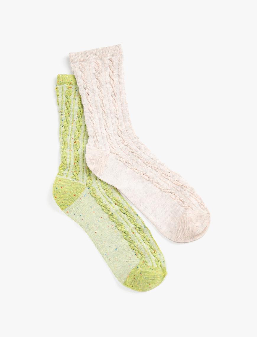  Kadın 2'li Desenli Soket Çorap