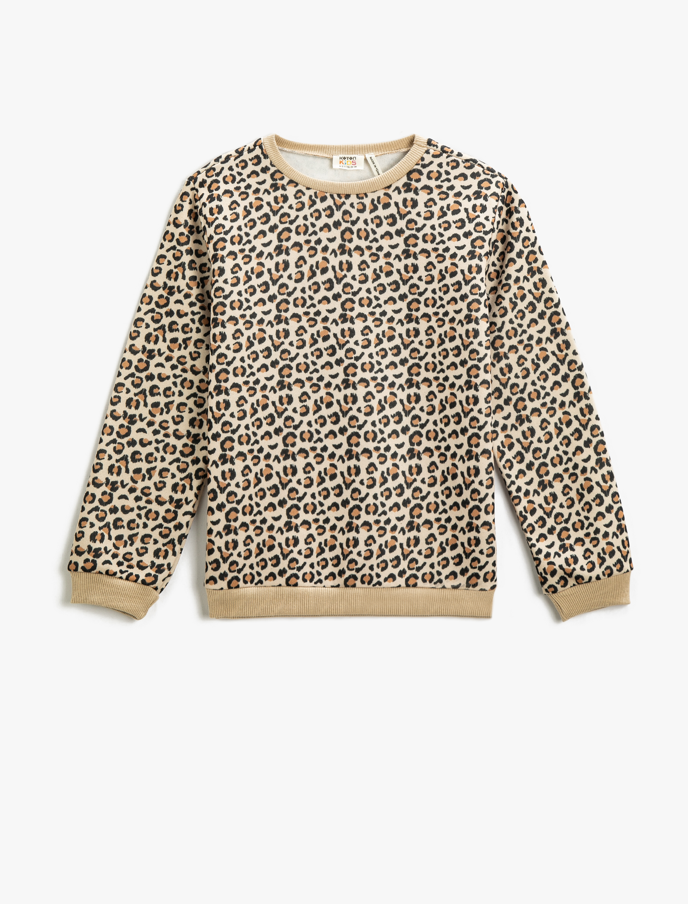 Kız Çocuk Leopar Desenli Sweatshirt Bisiklet Yaka