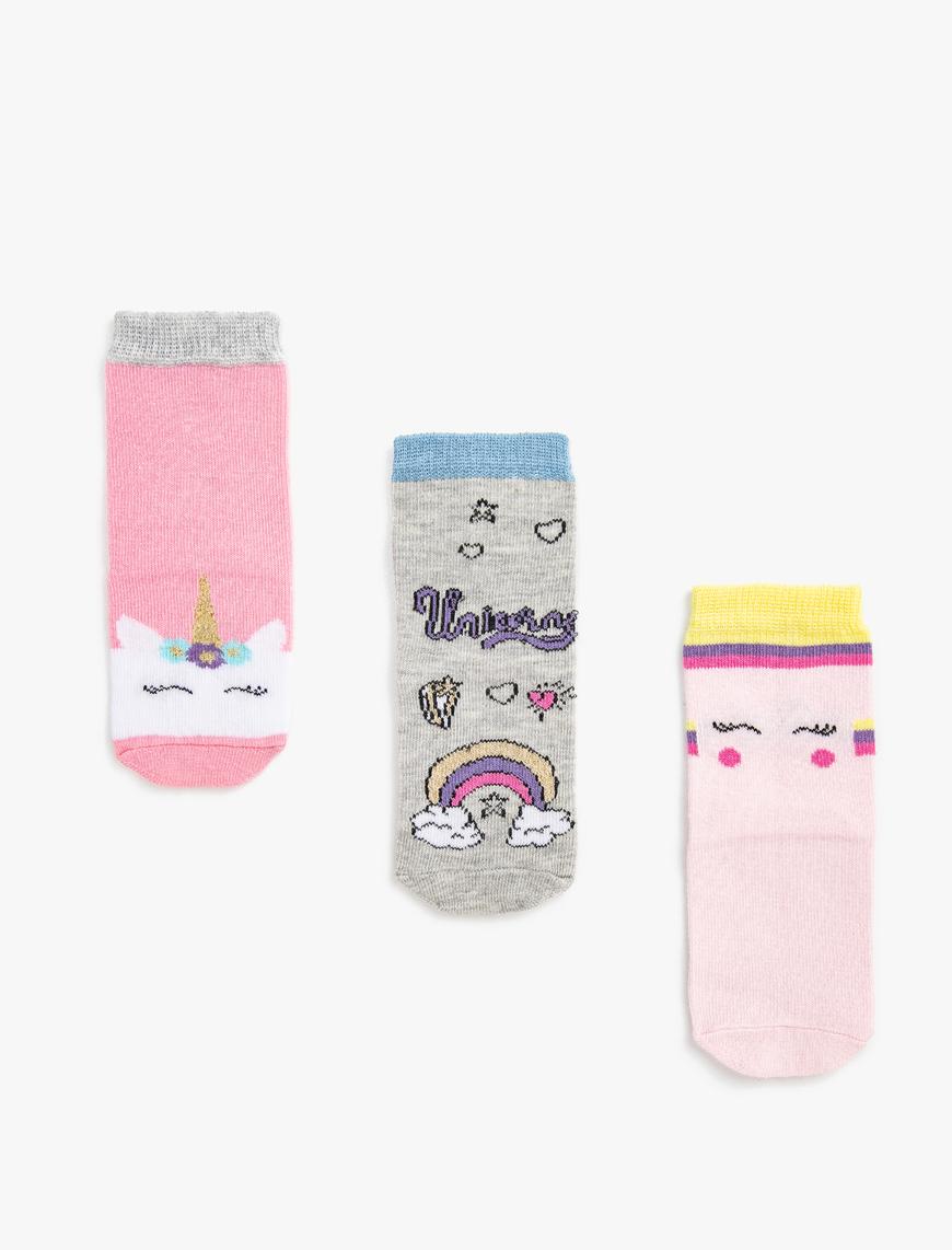  Kız Çocuk 3'lü Unicornlu Soket Çorap