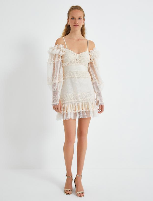   Bridal Dantelli Mini Elbise Omzu Açık