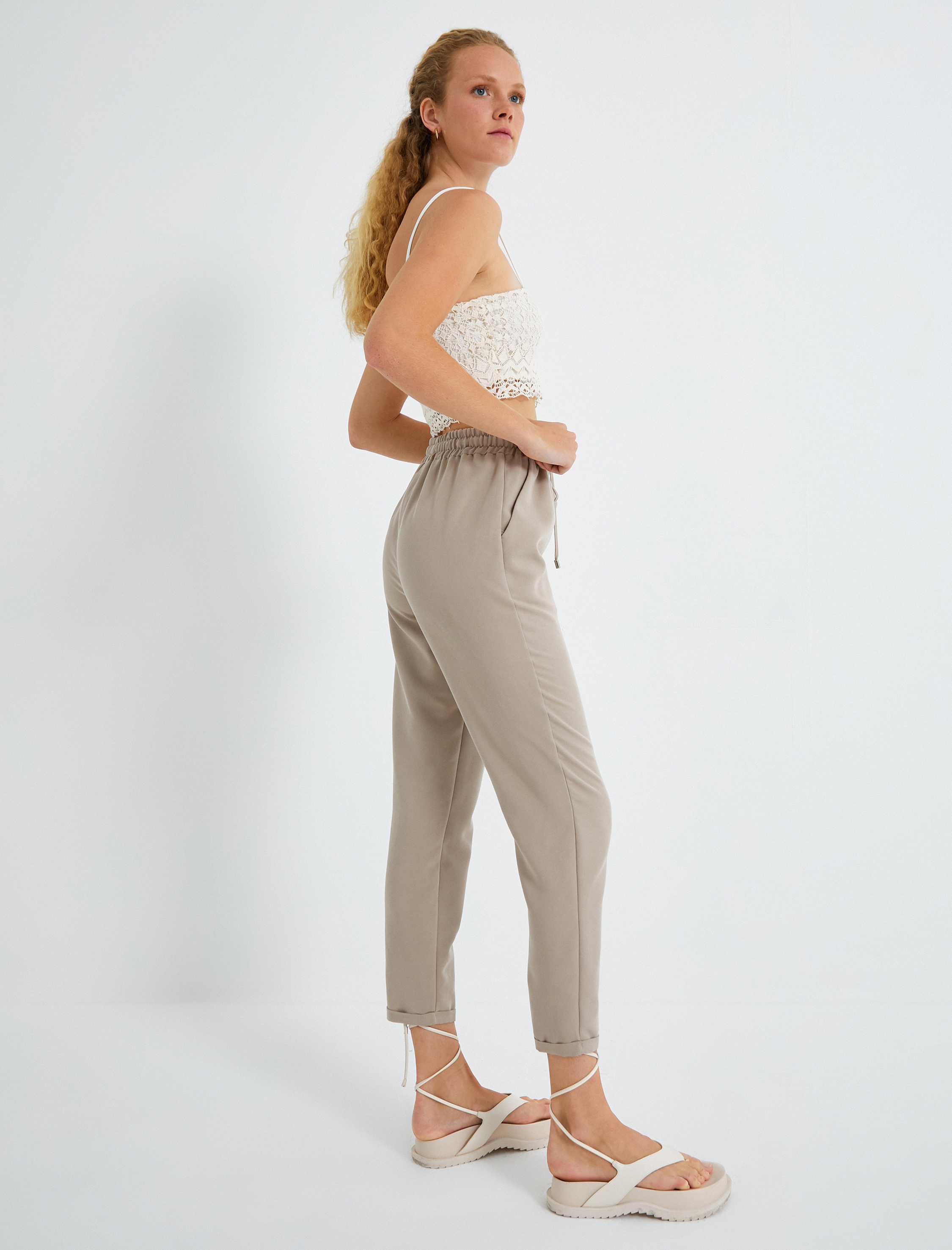   Beli Bağlamalı Havuç Pantolon Modal Karışımlı