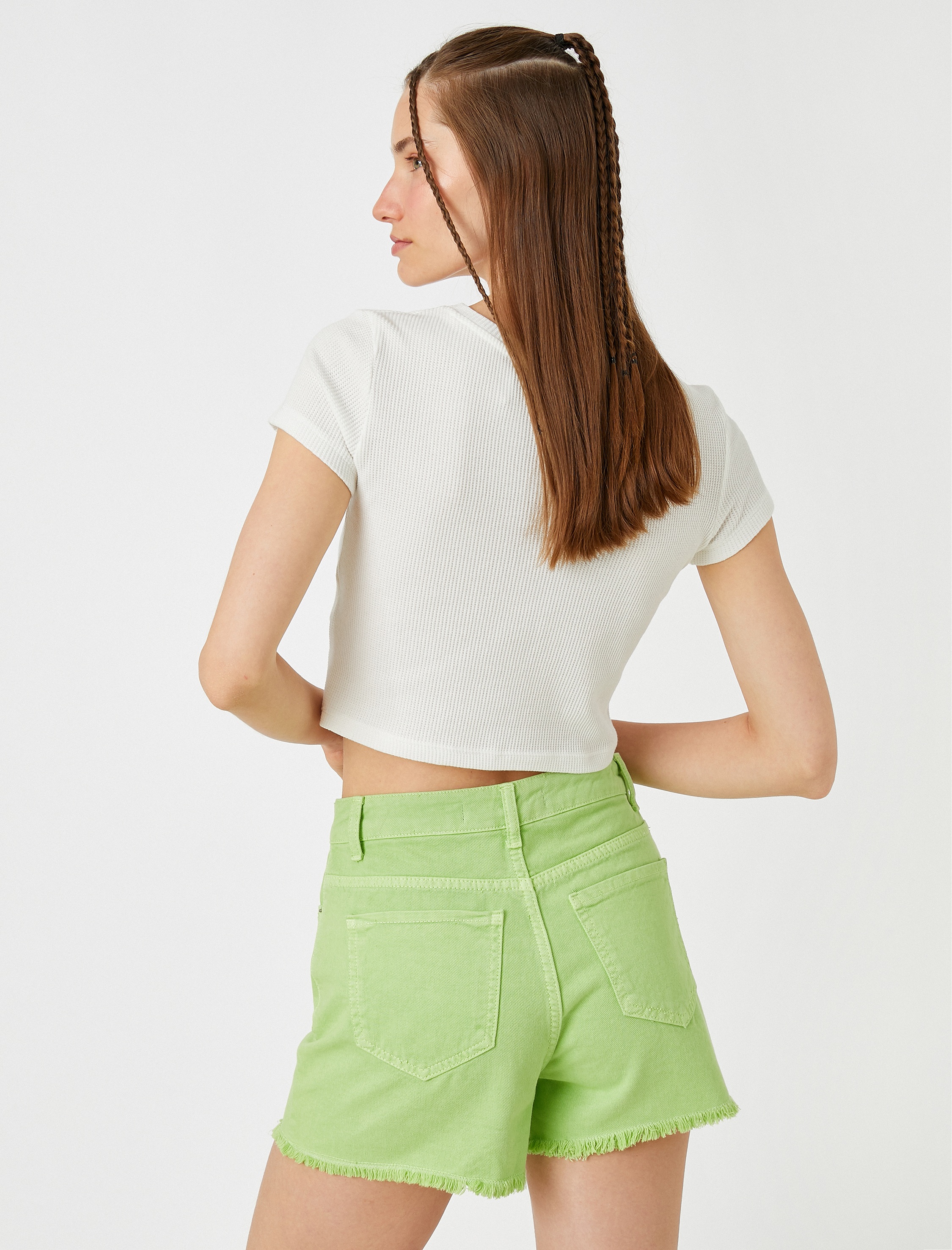   Baskılı Crop Tişört Bisiklet Yaka