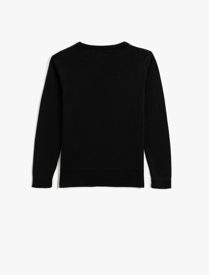 Kız Çocuk Kedi Desenli Pul Payet İşlemeli Triko Kazak