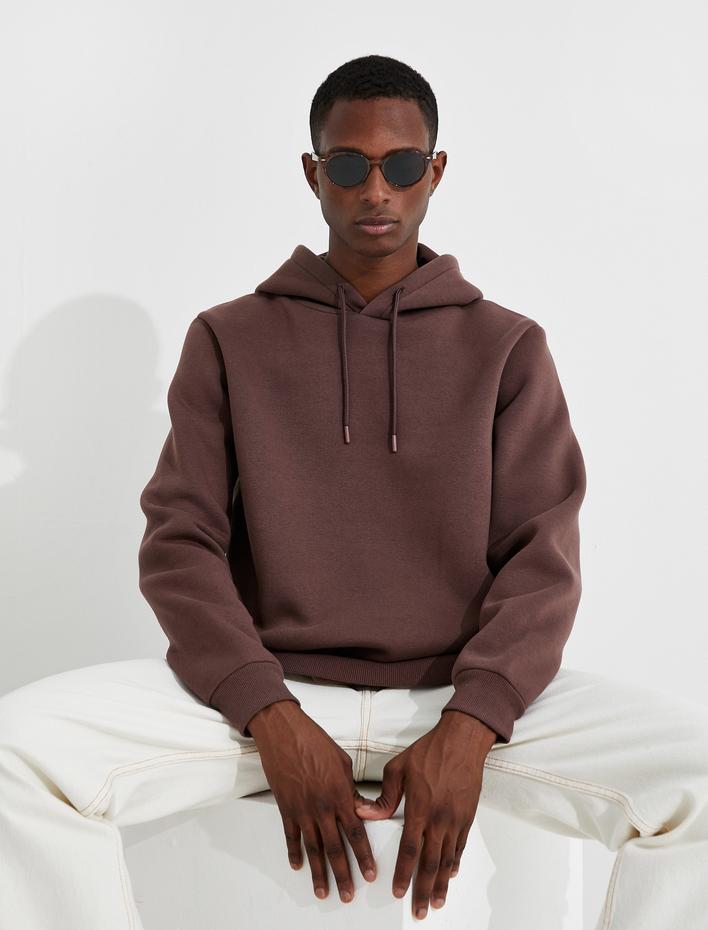  Basic Kapşonlu Sweatshirt Şardonlu
