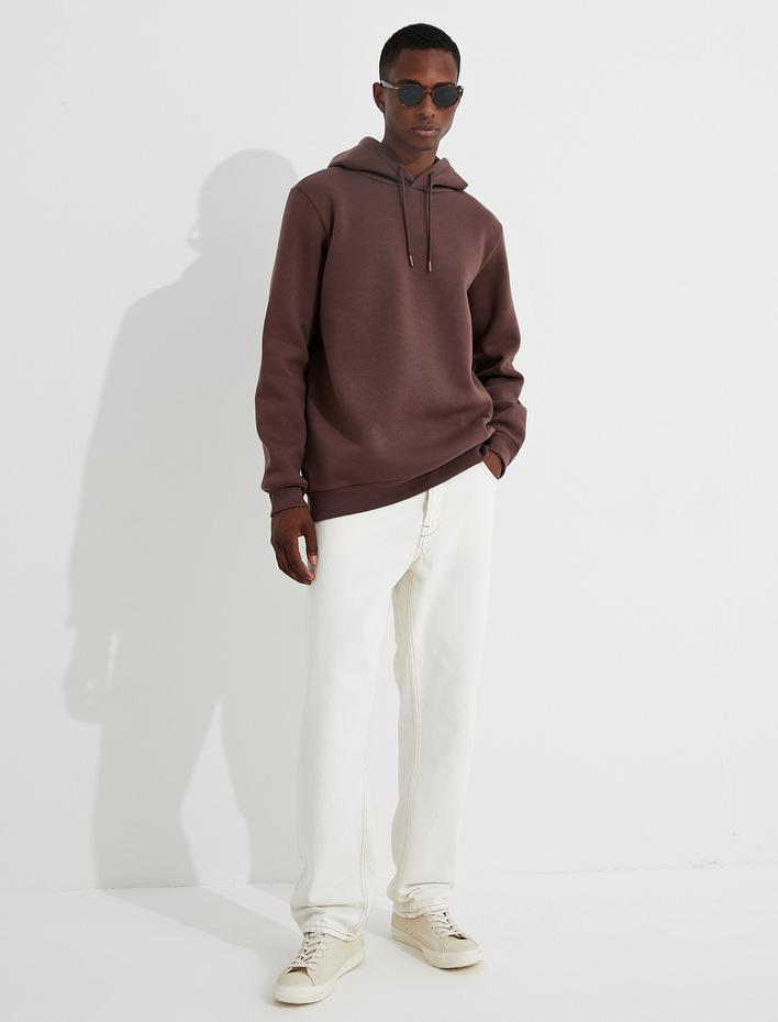  Basic Kapşonlu Sweatshirt Şardonlu