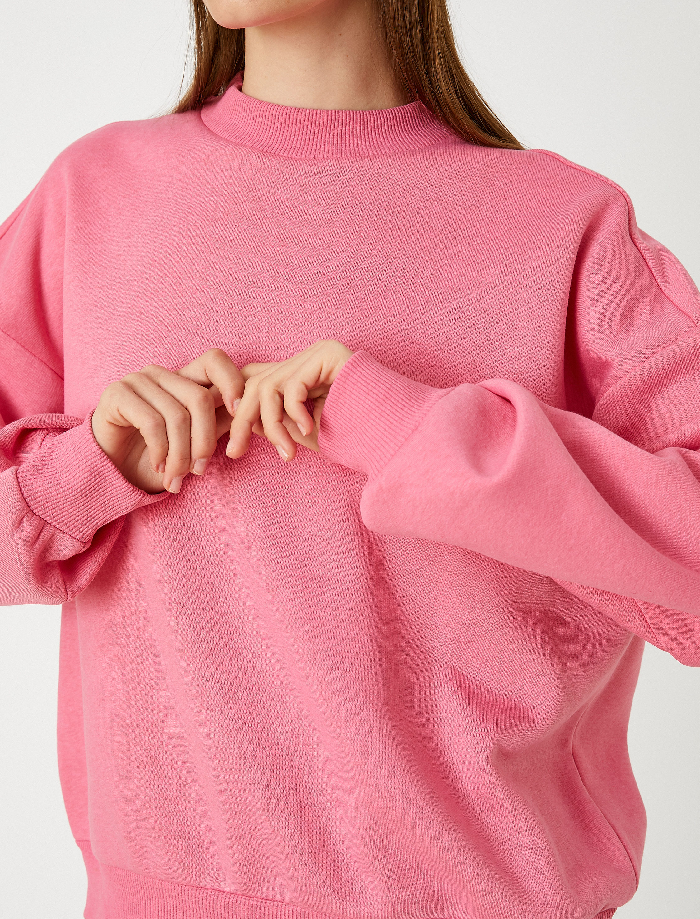   Oversize Basic Sweatshirt Bisiklet Yaka İçi Polarlı