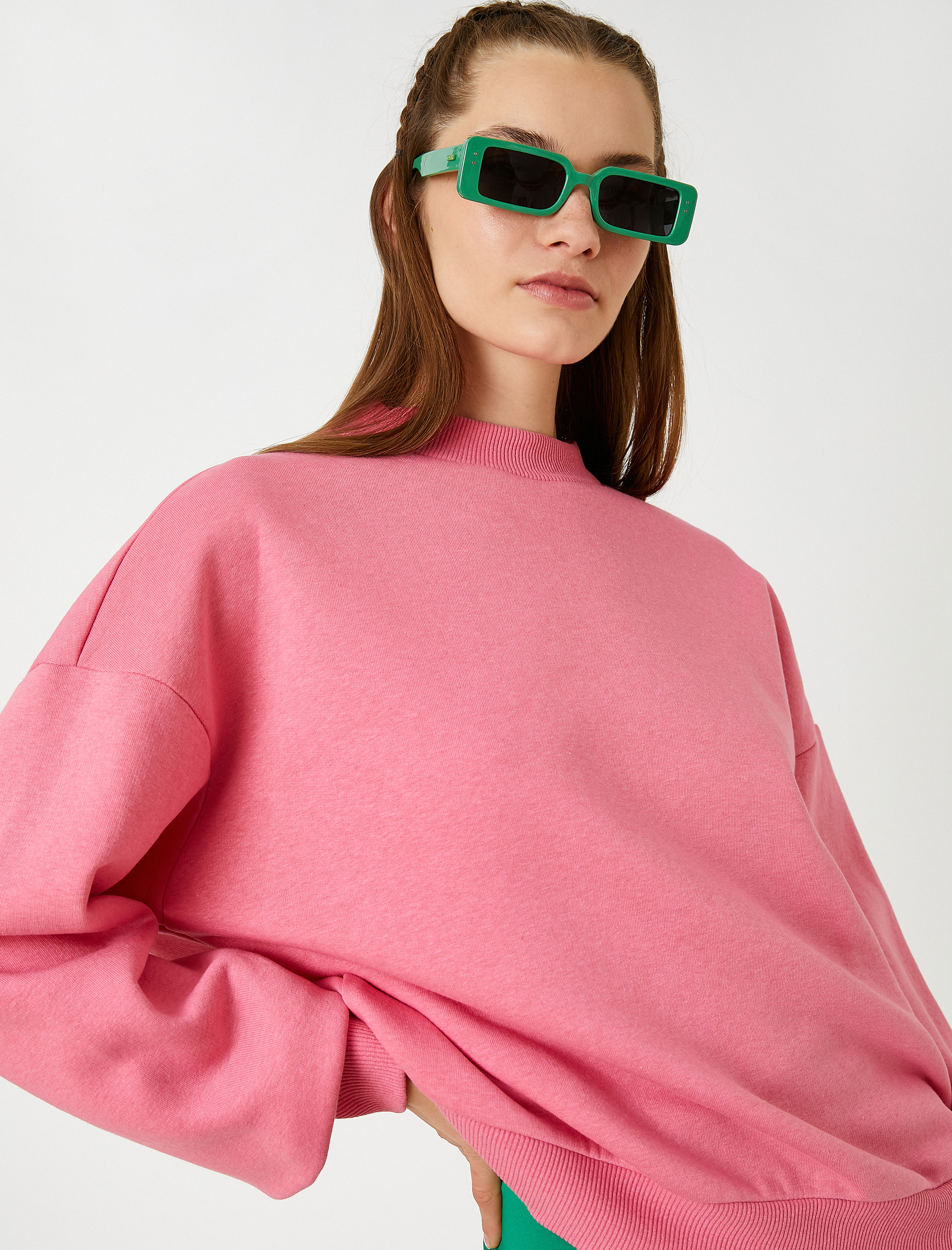   Oversize Basic Sweatshirt Bisiklet Yaka İçi Polarlı