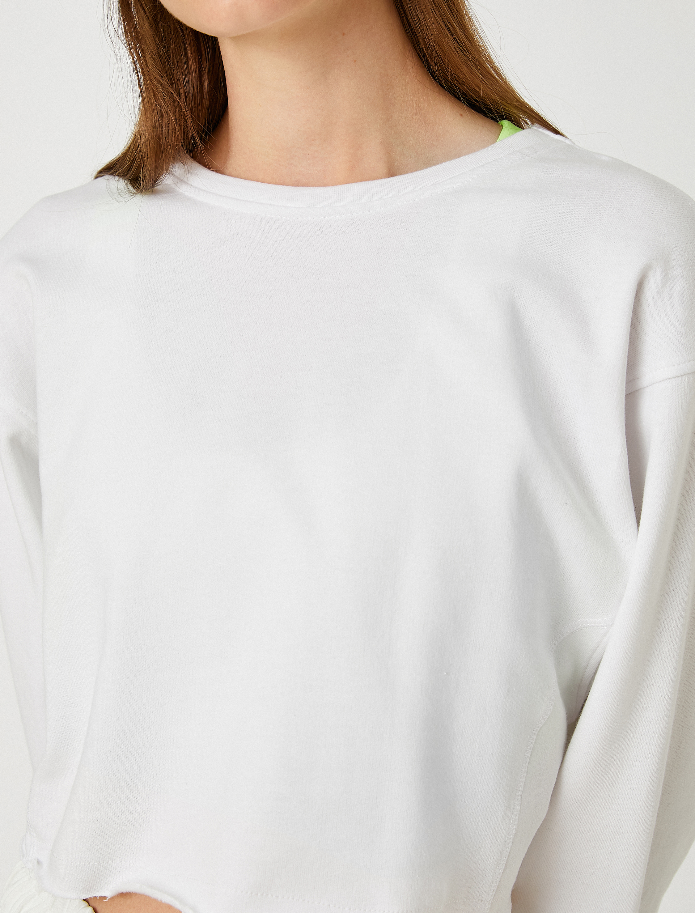   Sıcak Tutan Crop Spor Sweatshirt Şardonlu Pamuklu