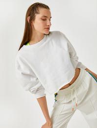 Sıcak Tutan Crop Spor Sweatshirt Şardonlu Pamuklu