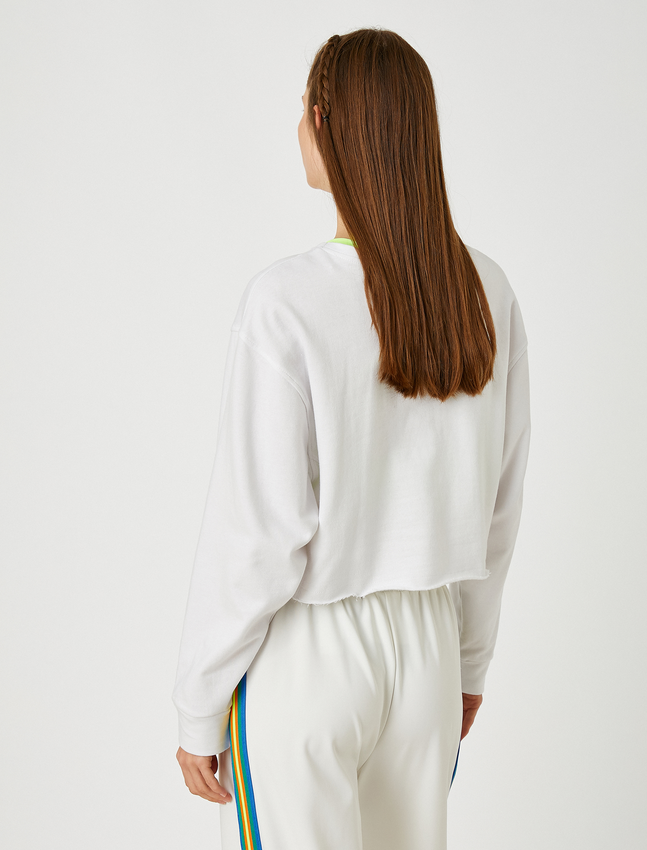   Sıcak Tutan Crop Spor Sweatshirt Şardonlu Pamuklu