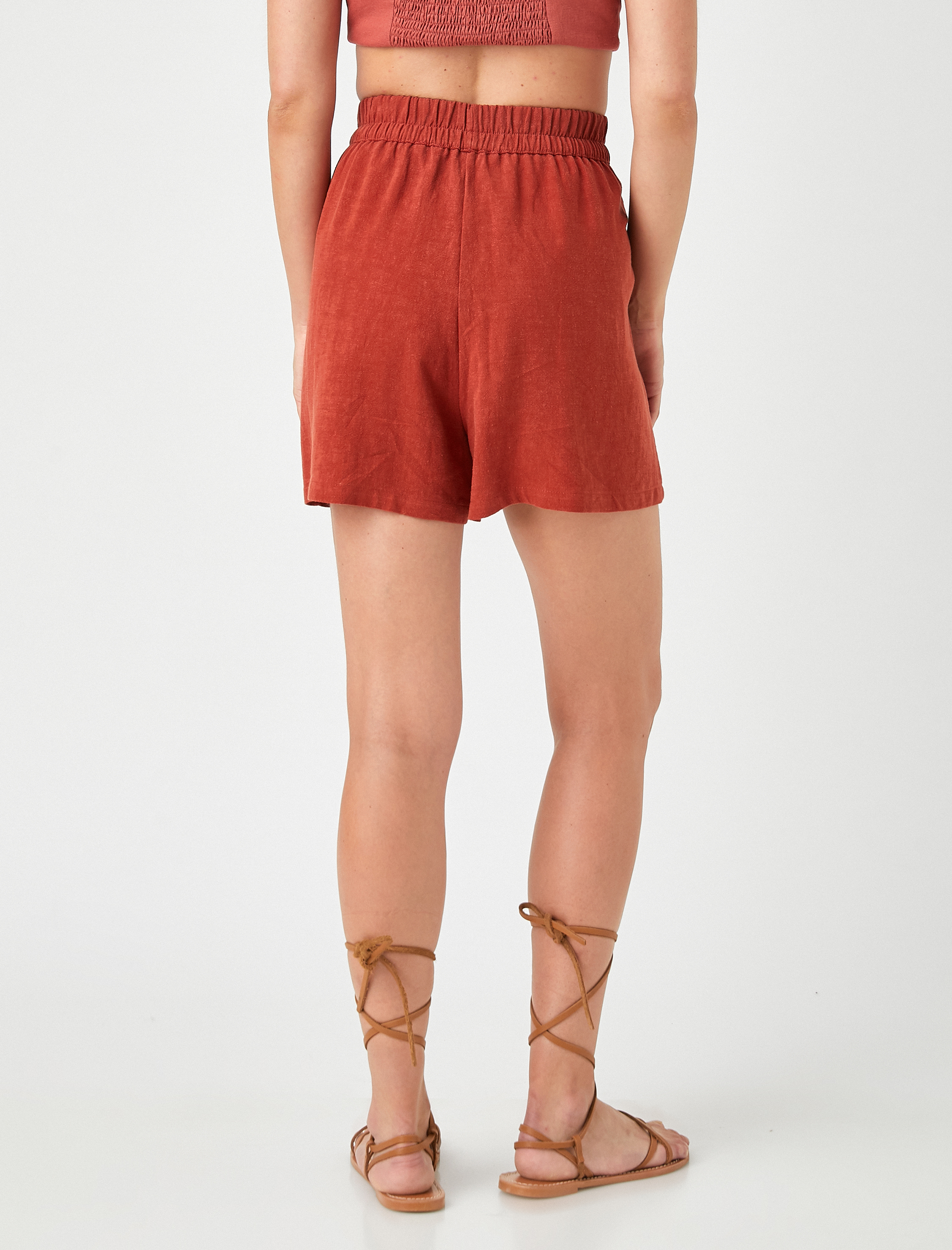   Beli Bağlamalı Şort Keten Karışımlı