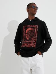 Kuru Kafa Baskılı Kapşonlu Sweatshirt Şardonlu