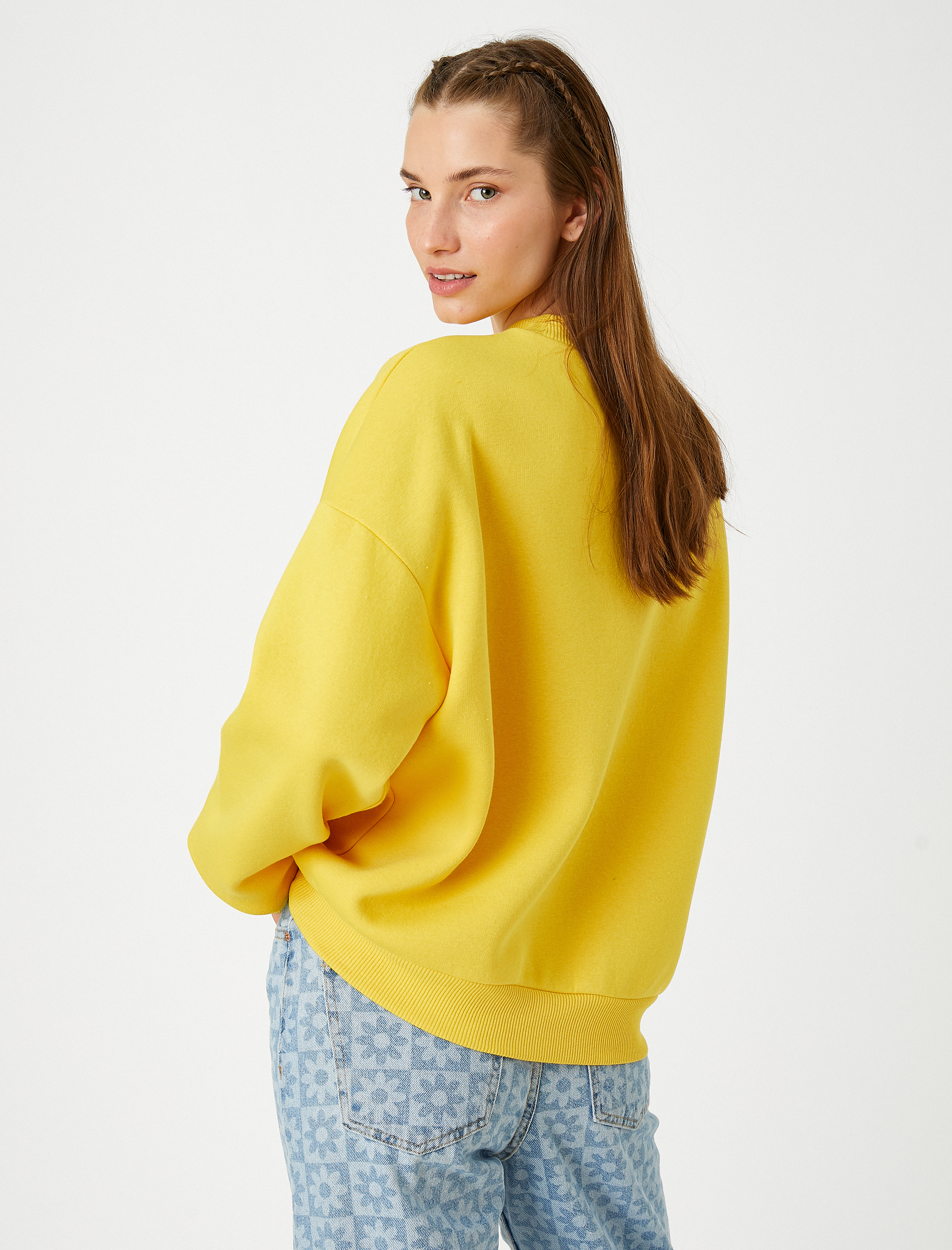   Oversize Basic Sweatshirt Bisiklet Yaka İçi Polarlı