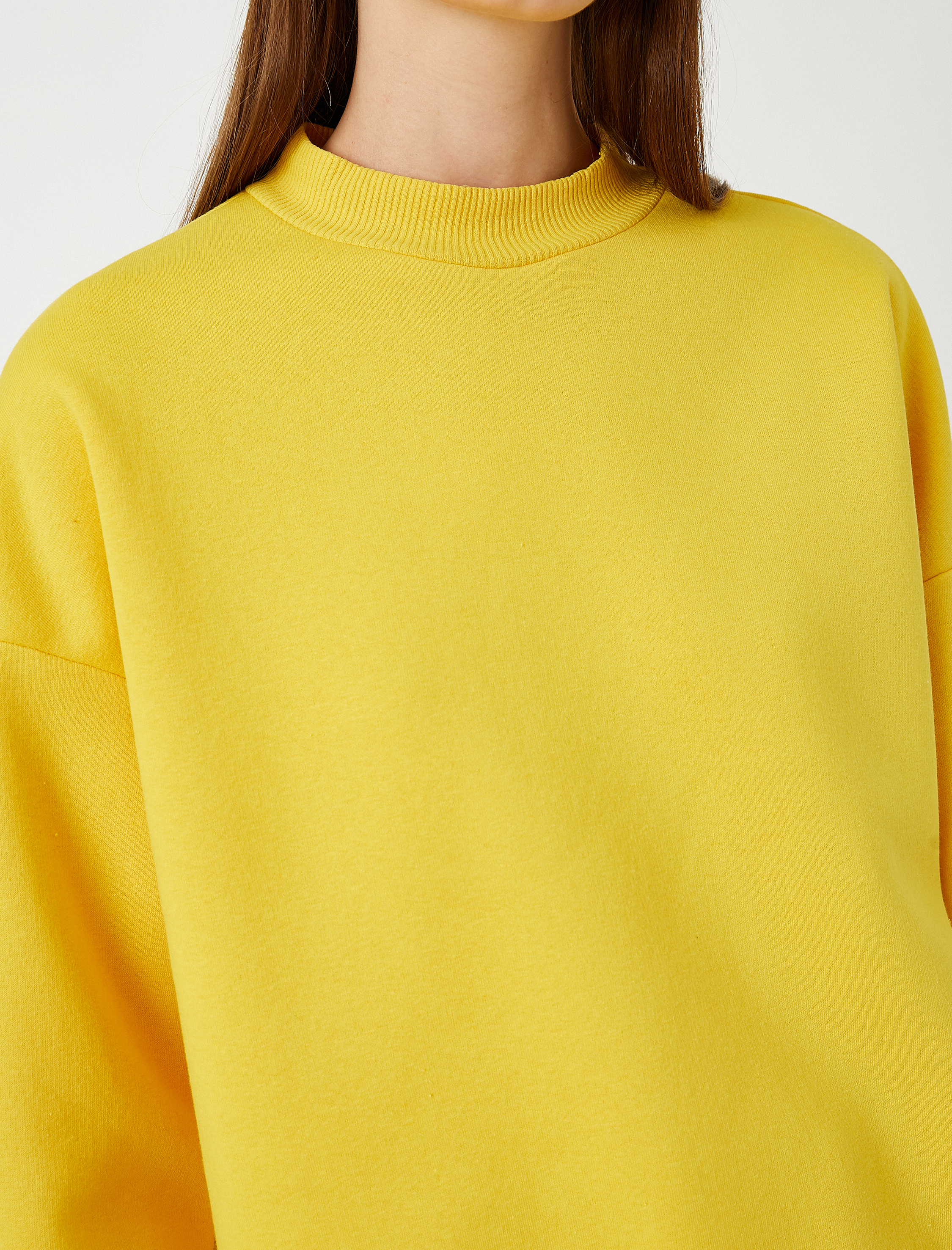   Oversize Basic Sweatshirt Bisiklet Yaka İçi Polarlı