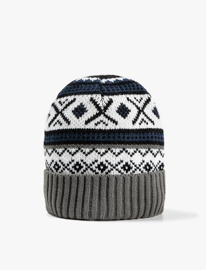 Erkek Örgü Bere Desenli Ribanalı