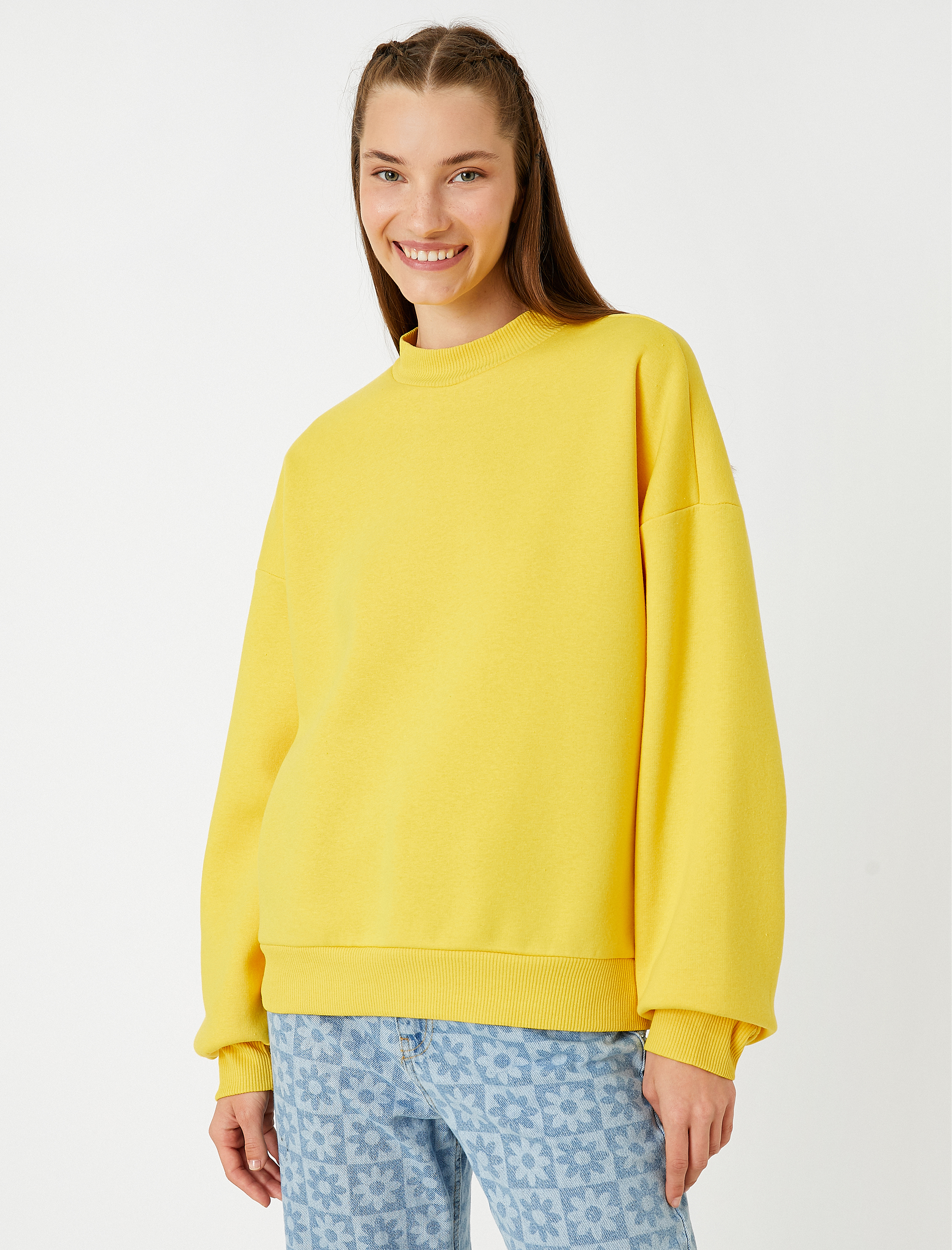   Oversize Basic Sweatshirt Bisiklet Yaka İçi Polarlı