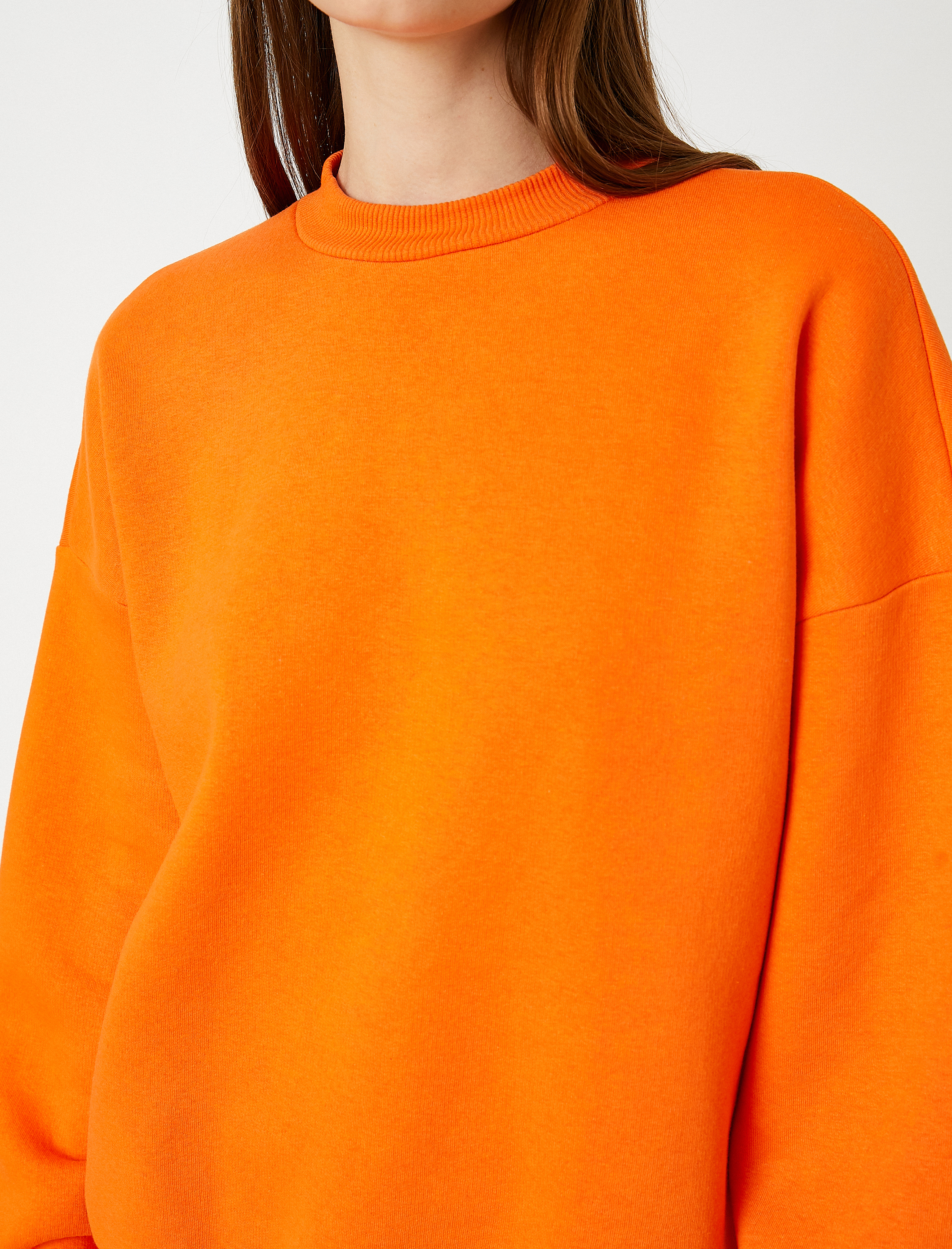   Oversize Basic Sweatshirt Bisiklet Yaka İçi Polarlı