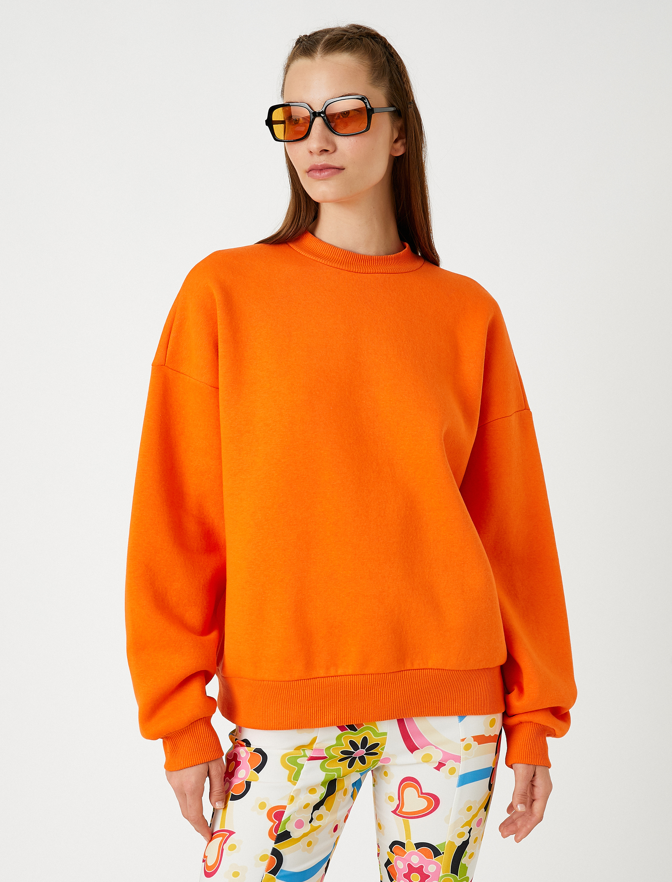   Oversize Basic Sweatshirt Bisiklet Yaka İçi Polarlı