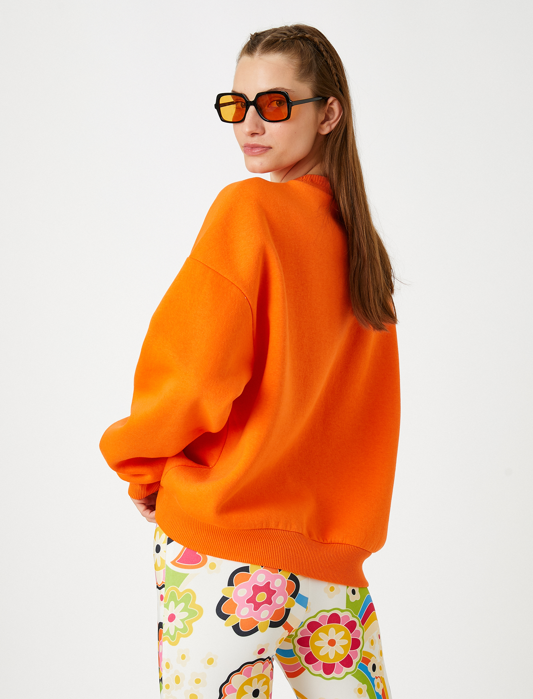   Oversize Basic Sweatshirt Bisiklet Yaka İçi Polarlı