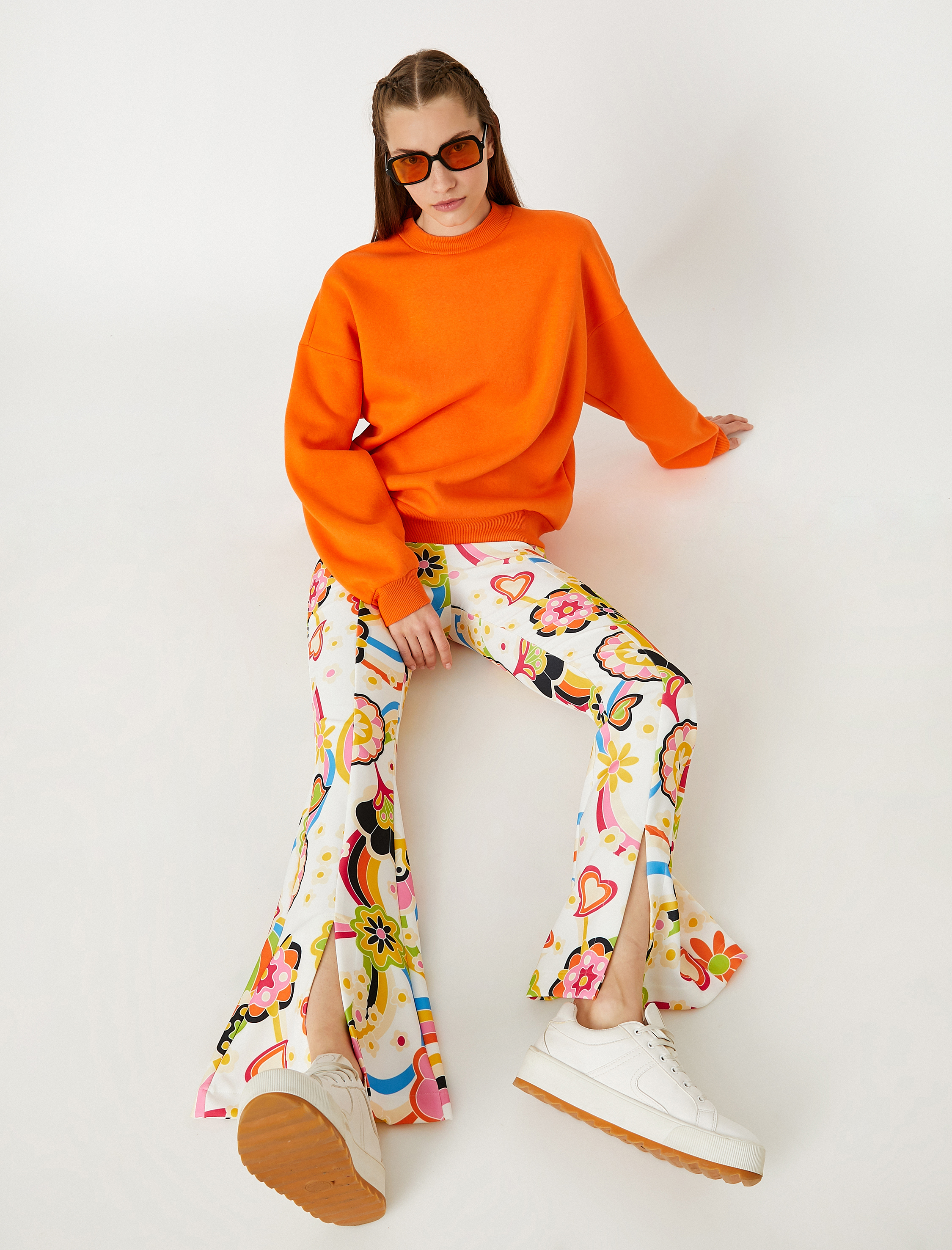   Oversize Basic Sweatshirt Bisiklet Yaka İçi Polarlı
