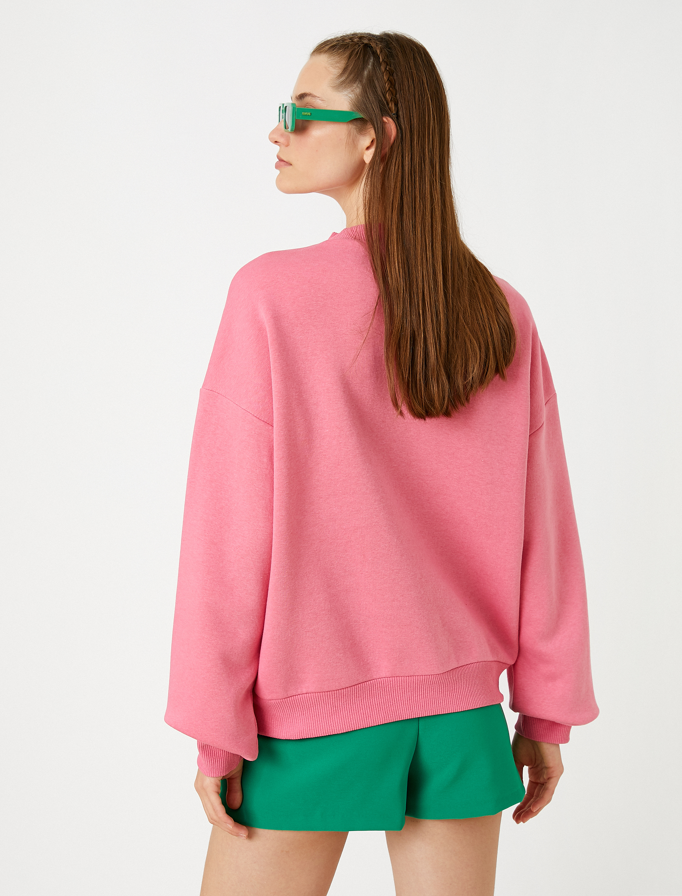   Oversize Basic Sweatshirt Bisiklet Yaka İçi Polarlı