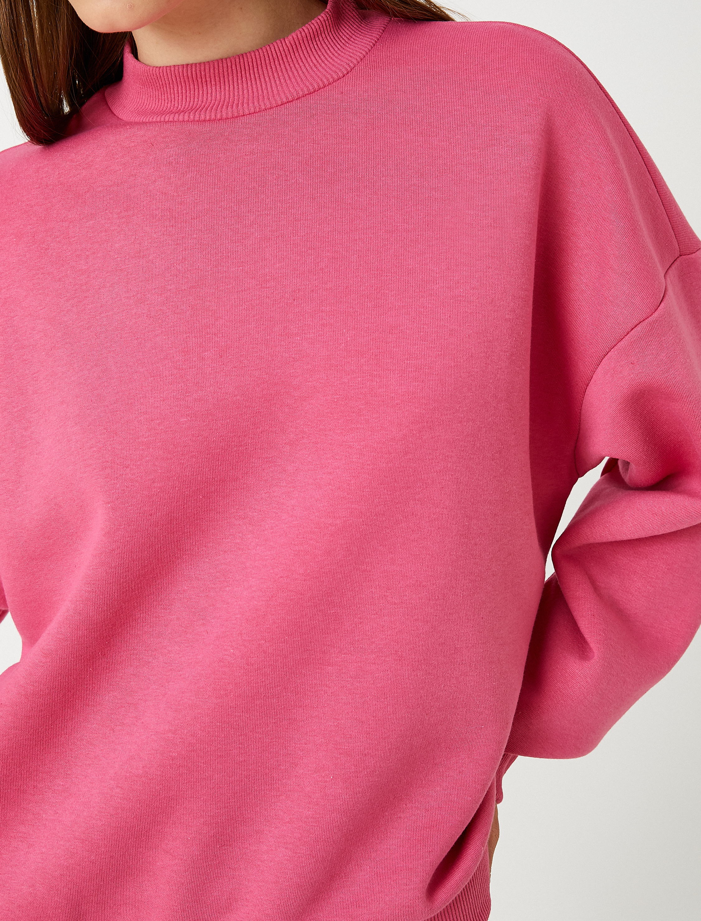   Oversize Basic Sweatshirt Bisiklet Yaka İçi Polarlı
