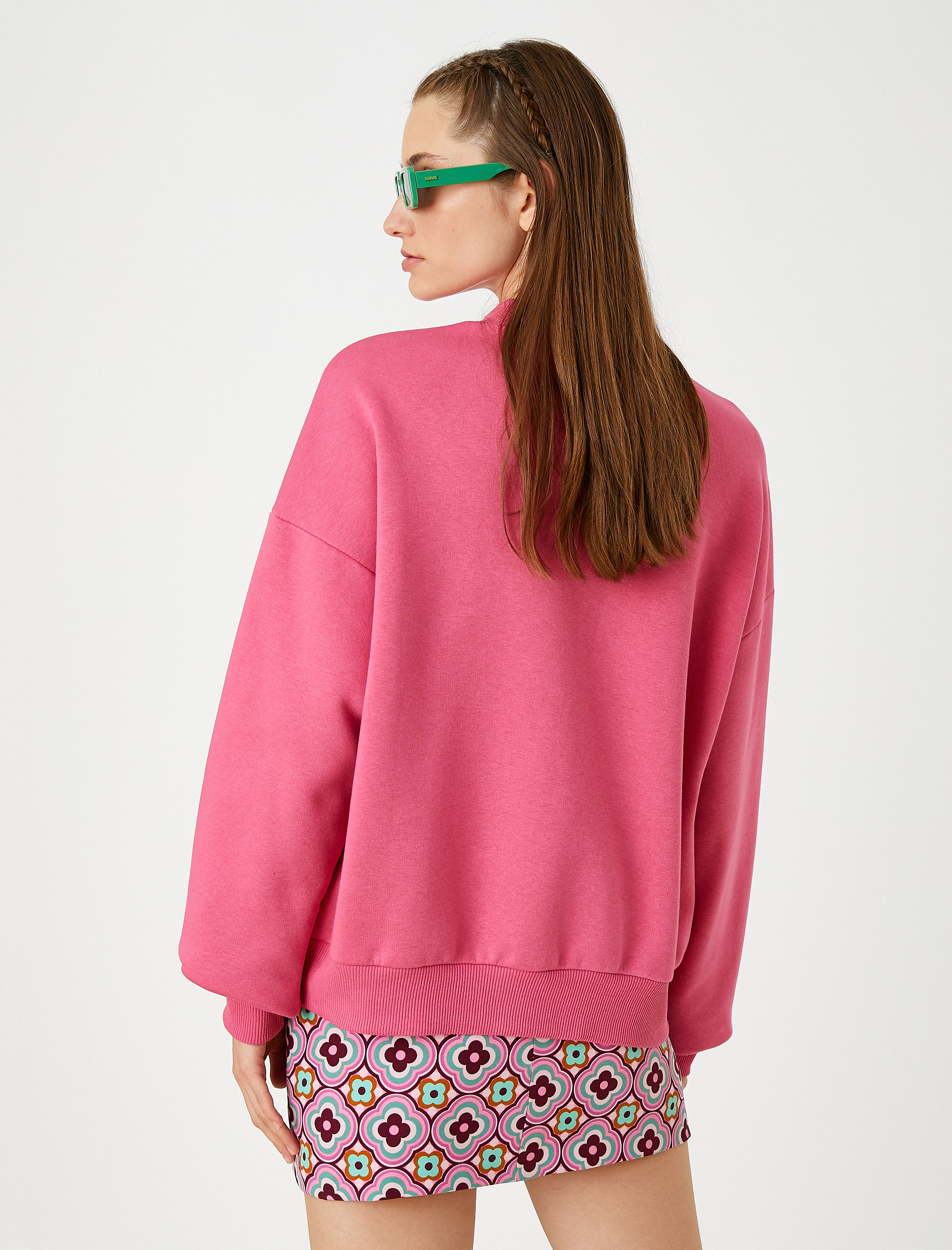   Oversize Basic Sweatshirt Bisiklet Yaka İçi Polarlı